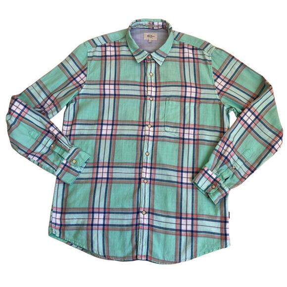 Pepe Jeans Mens Ruskin Twill Plaid Casual Button Down Shirt Slim Fit Mint Green - Picture 7 of 16
